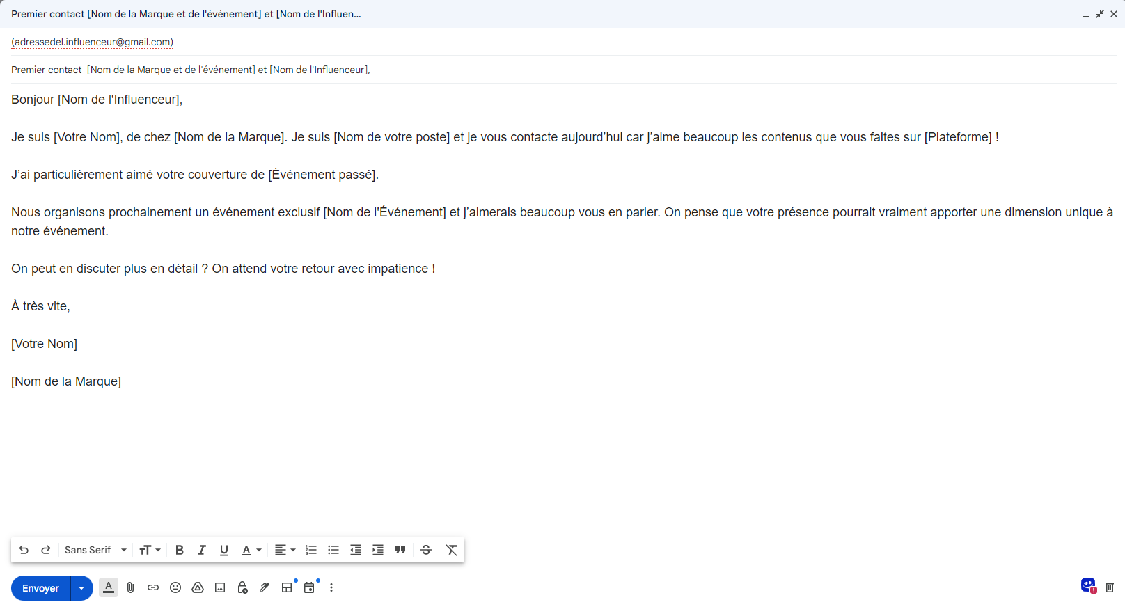 Example of a message to contact an influencer